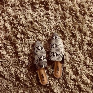 Brand new Snakeskin Mules. Fit more like size 10